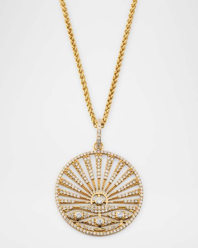 14K Yellow Gold Diamond Sunrise Pendant Necklace